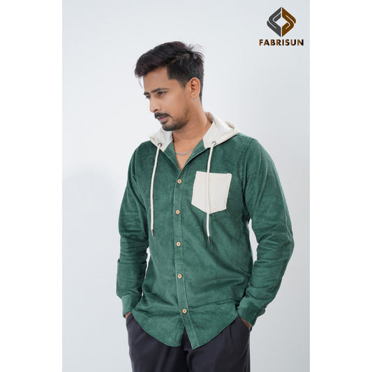 Luxury Full Sleeve Cord Hoodie - Bottle Green
