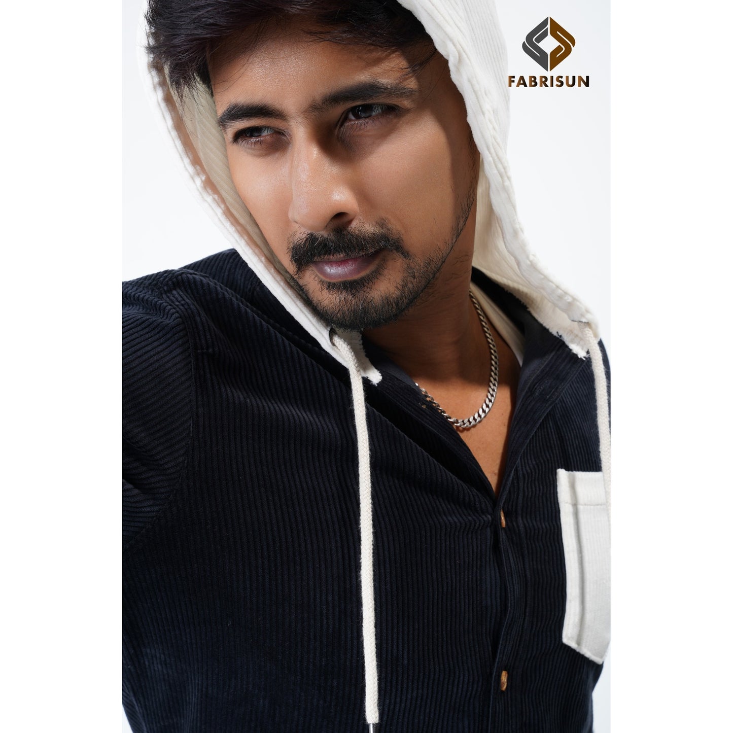 Luxury Full Sleeve Cord Hoodie - Black