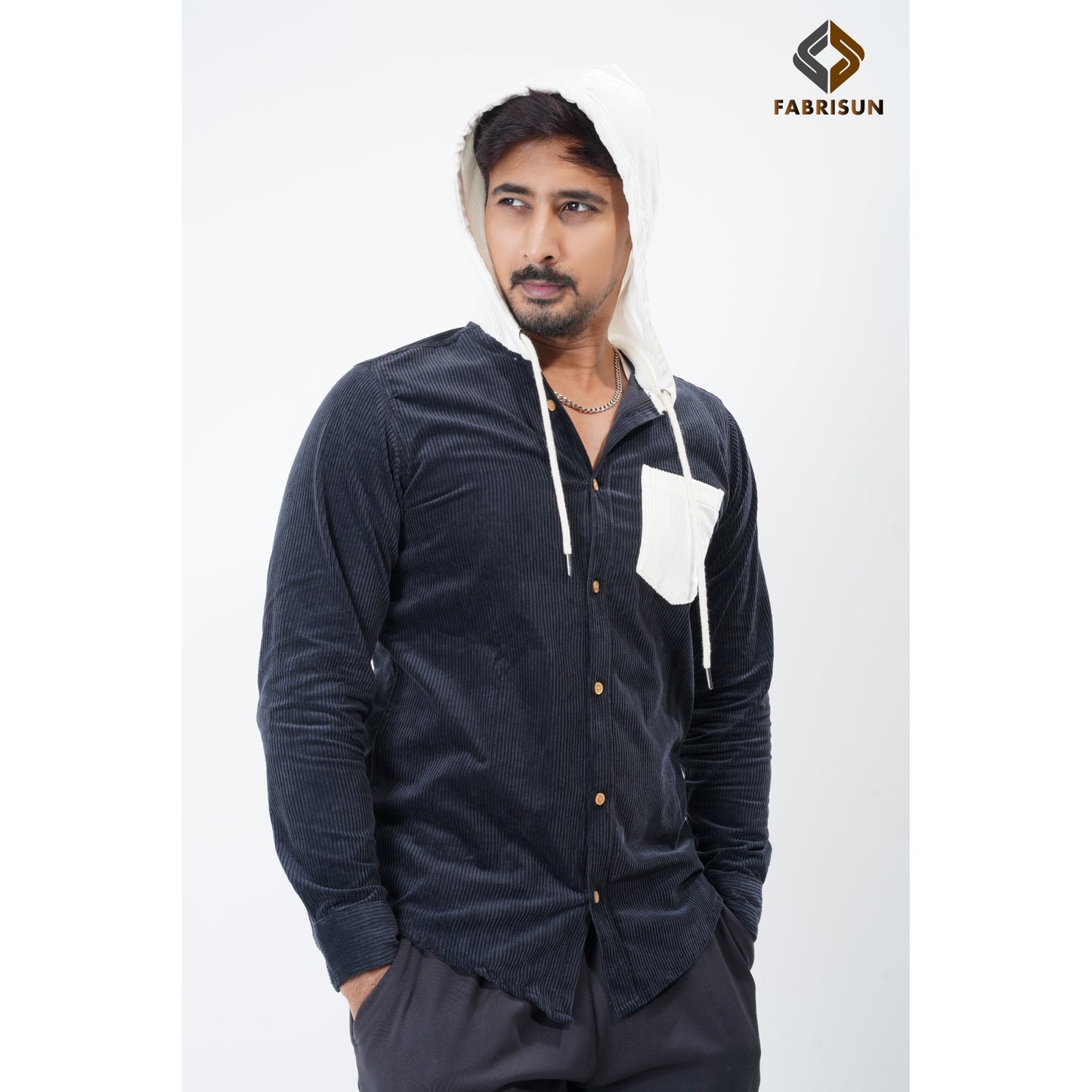 Luxury Full Sleeve Cord Hoodie - Black