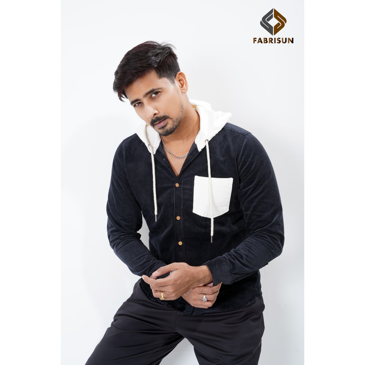 Luxury Full Sleeve Cord Hoodie - Black