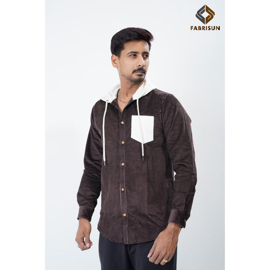 Luxury Full Sleeve Cord Hoodie - Dark Chocolate
