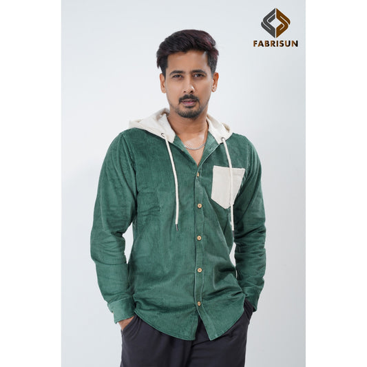 Luxury Full Sleeve Cord Hoodie - Bottle Green
